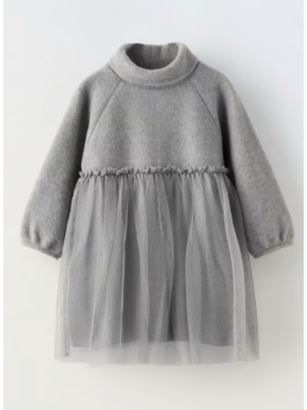 Zara Grey Warm Turtle Neck Knit Tulle Dress Lightly Worn 5-6 Years